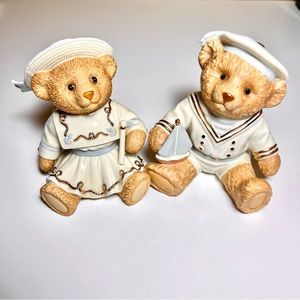Lenox Pair (2) vintage sailor bears nautical ceramic figurines 24K gold flawed